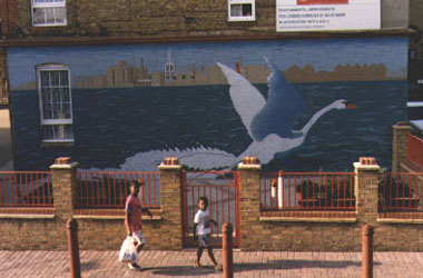 Swan Road mosaic mural, Rotherhithe, London by David John